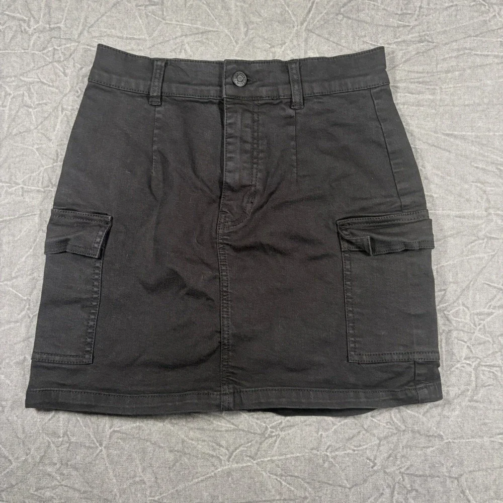 PacSun Cargo Skirt Women 27 Black Mini Utility Pockets High Waisted Cotton Blend